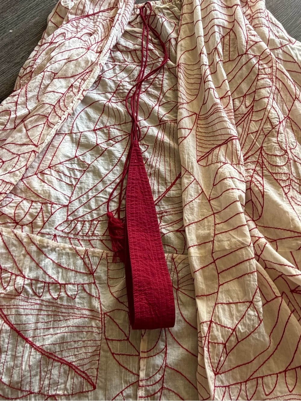 Anthropologie Cream Maxi Dress with Red Leaf Print - Picture 5 of 11